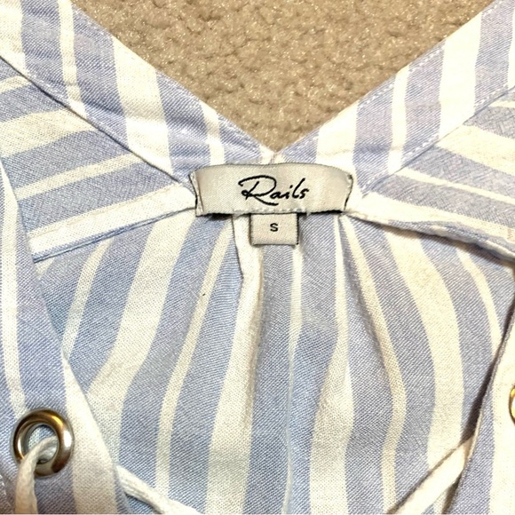 Rails Jeri Holland Top Women Baby Blue White Stripe Lace Up Short Sleeve Small - Picture 5 of 7